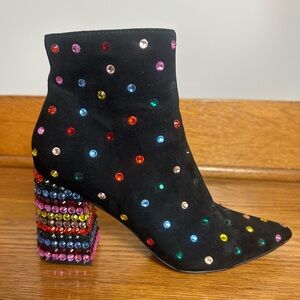 Betsey Johnson Kaydence Jeweled Ankle Boots Size 6 Chunky Block Heel Bling Fancy